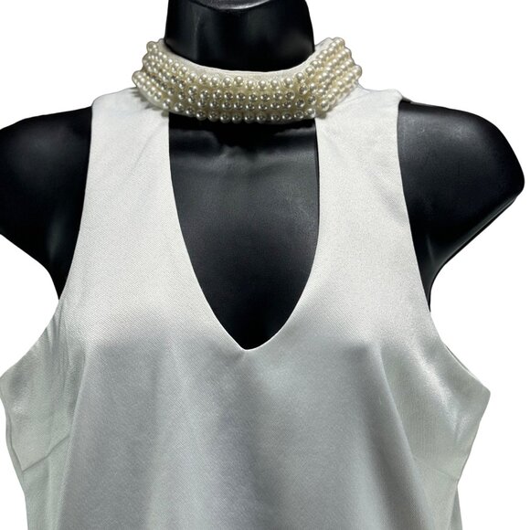LULUS Women's Dress White Sleeveless Pearl Embellished Neckline Stretch Size XS - Picture 8 of 16